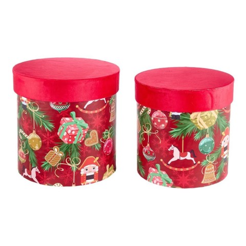 SET 2 SCATOLE DECORATE H.26CM. D.ROSSO